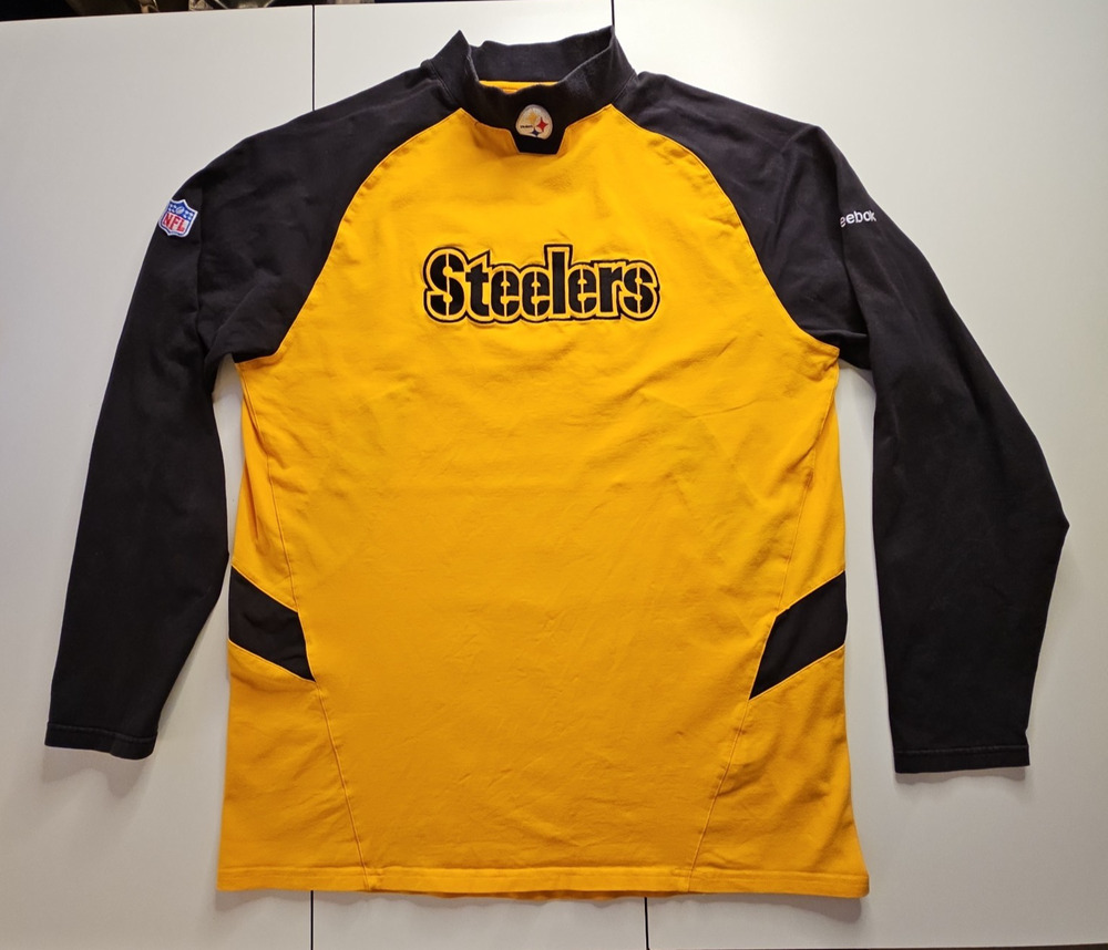 Reebok Pittsburgh Steelers NFL Long Sleeve Mock Neck Shirt Mens M Black Gold